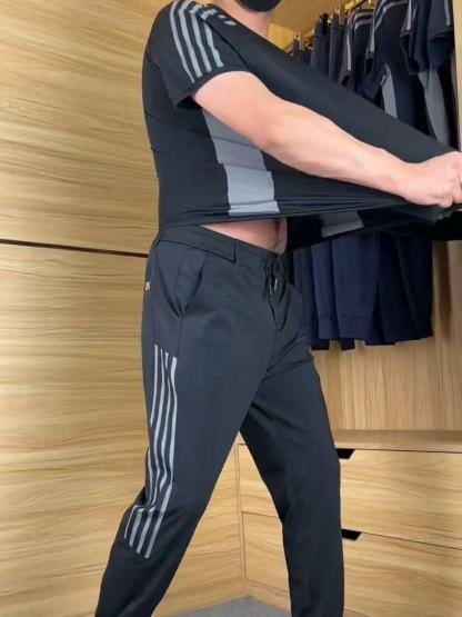 🎁Two-piece sports set for men: short-sleeved T-shirt and long pants