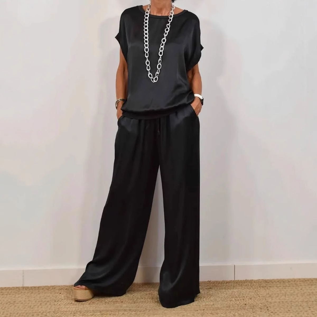 2025 Spring and Summer New Cross-Border Foreign Trade Amazon Independent Station Trend Loose Shirt Wide Leg Pants Casual Suit