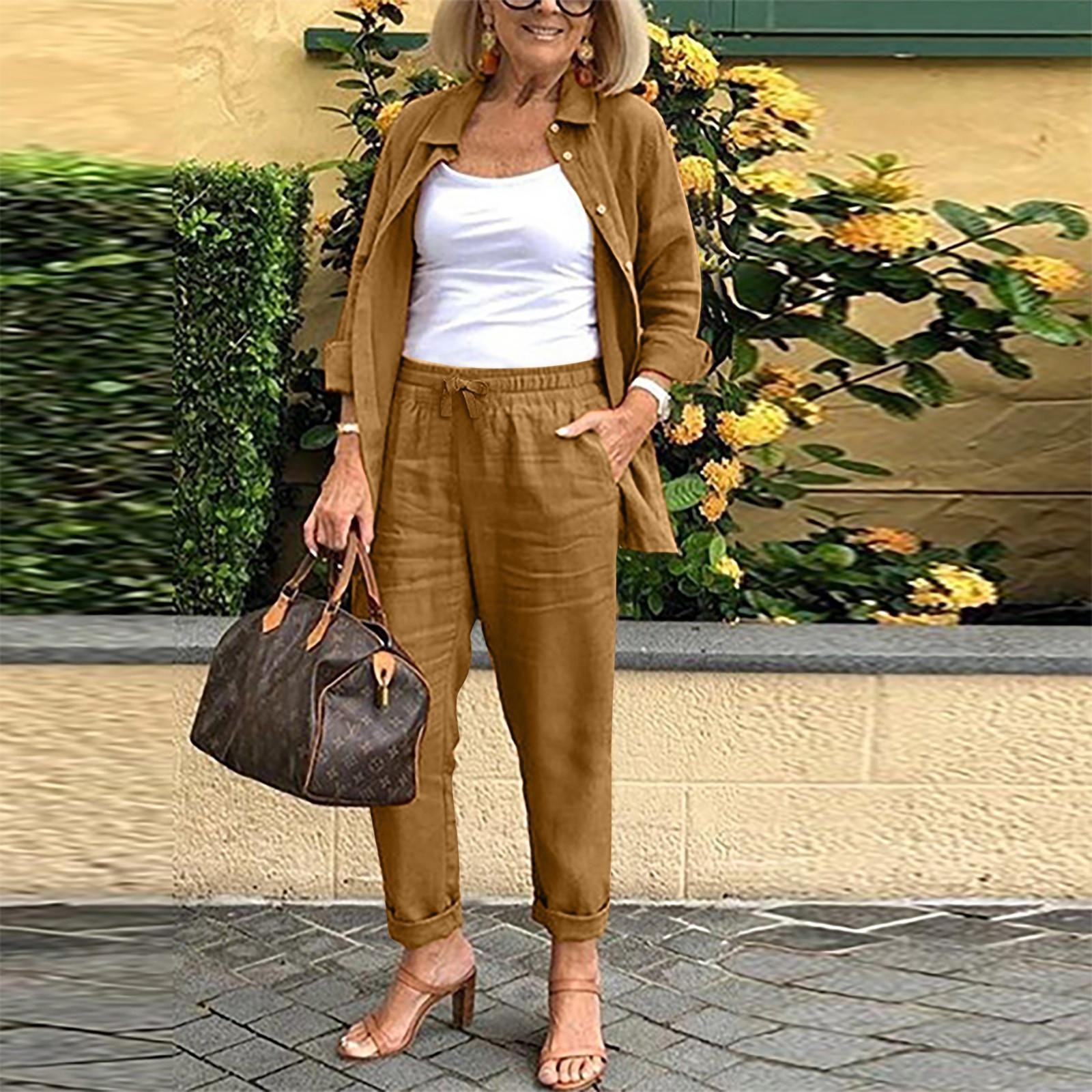 In Stock Amazon Cross-Border 2025 Spring and Autumn New Women's Solid Color Casual Set Long Sleeve Long Pants Two-Piece Set