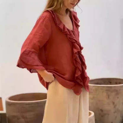 🎉What should I wear tomorrow?🛍️Women's Ruffle Collar Blouse with Bell Sleeves