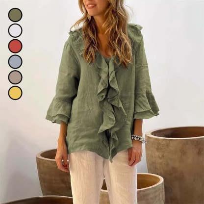 🎉What should I wear tomorrow?🛍️Women's Ruffle Collar Blouse with Bell Sleeves
