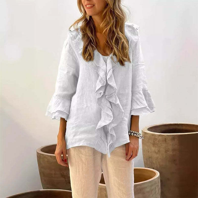🎉What should I wear tomorrow?🛍️Women's Ruffle Collar Blouse with Bell Sleeves