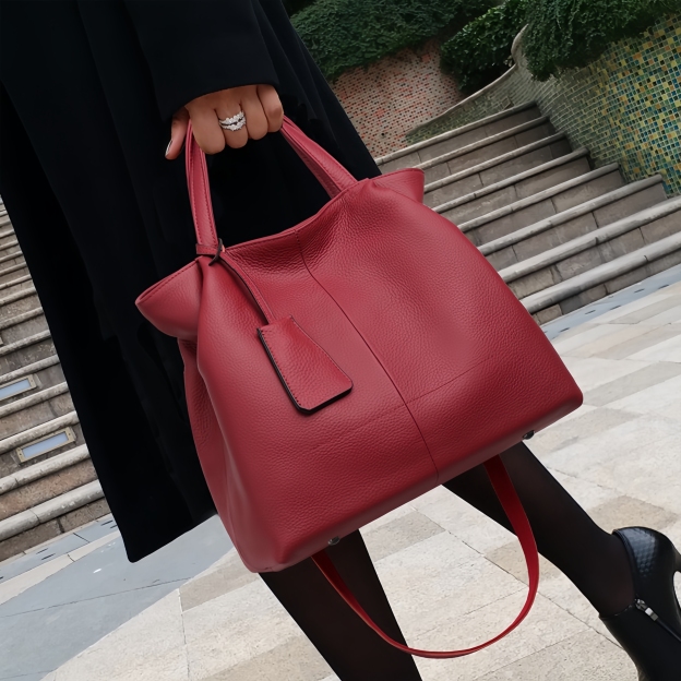 優雅な気質！•カーキ|黒|カラメル|ワインレッド|4色•3WAY•厚手な天然軟めな牛革ハンドバッグ•牛革ショルダーバッグ