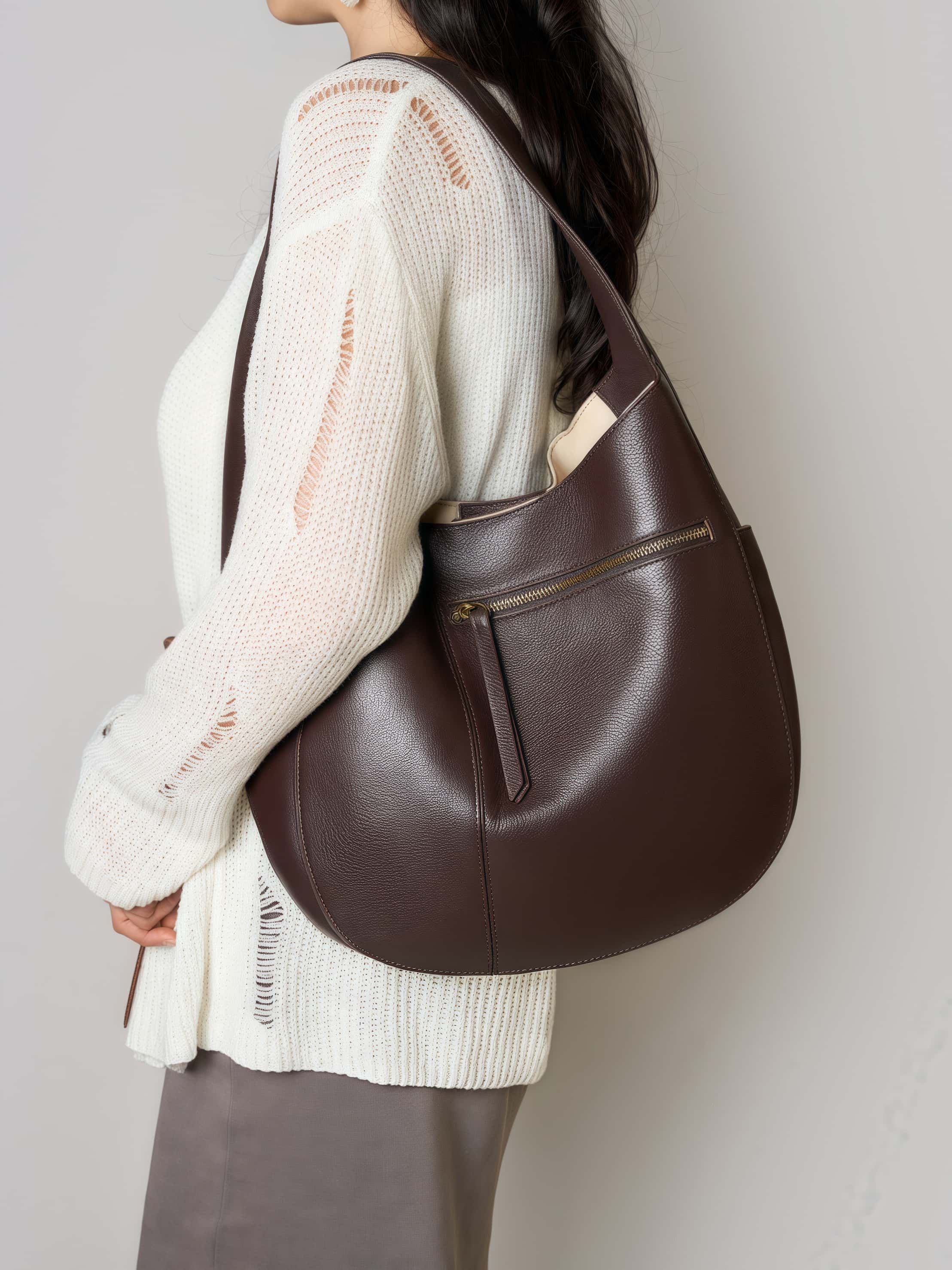 細部まで丁寧！|黒|コーヒー|2色|牛革ハンドバッグ |牛革トートバッグ