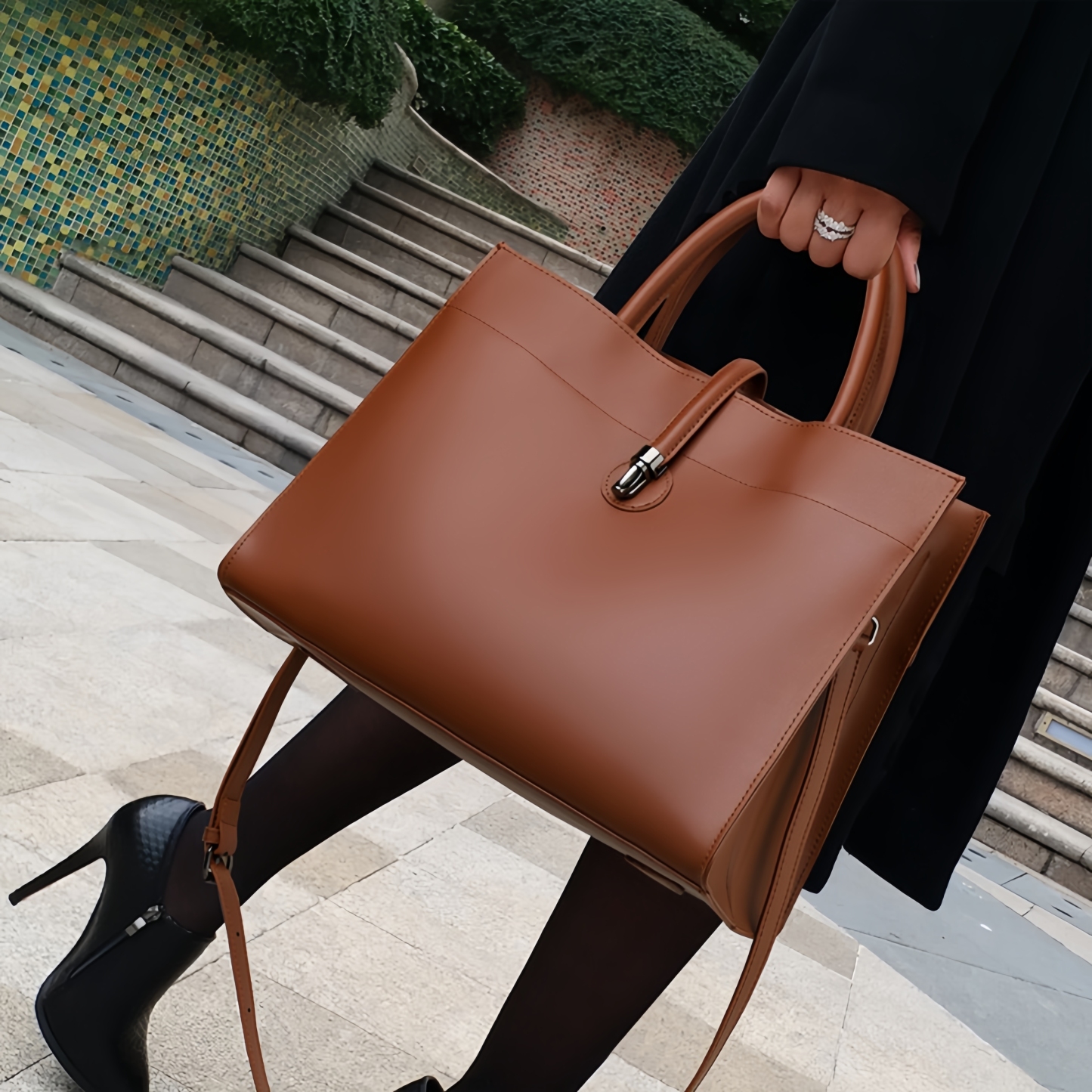 洗練されたデザイン！•カラメル|カーキ|黒|コーヒー|4色•3WAY•高品質な天然牛革ハンドバッグ•牛革トートバッグ•