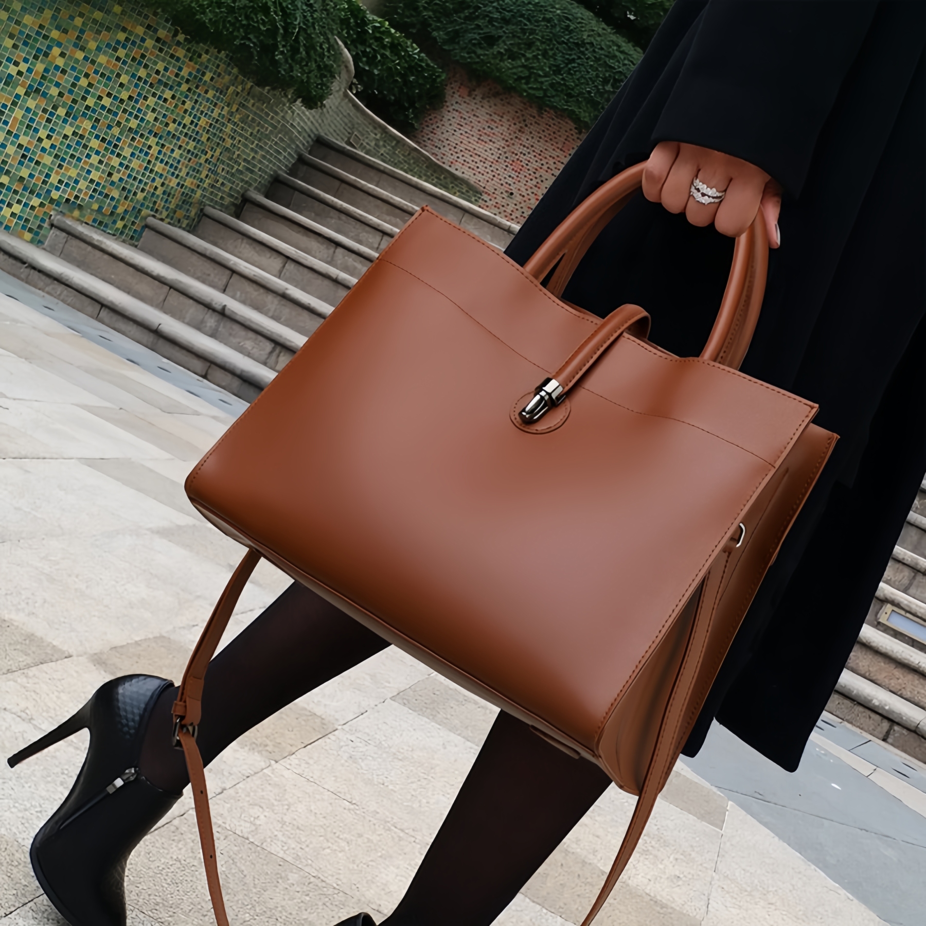 洗練されたデザイン！•カラメル|カーキ|黒|コーヒー|4色•3WAY•高品質な天然牛革ハンドバッグ•牛革トートバッグ•