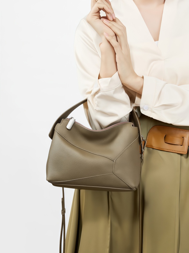 カーキ|黒|ベージュ|3WAY|レザーハンドバッグ|牛革ショルダーバッグ