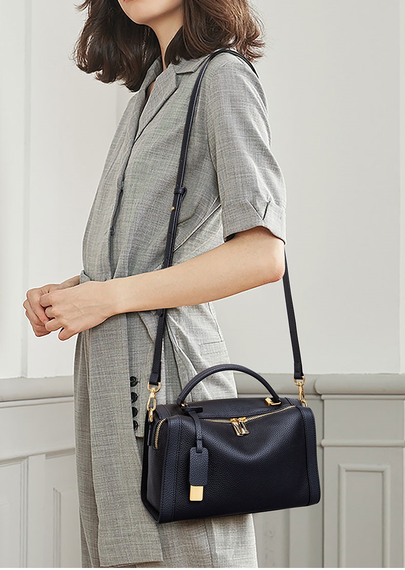 新作！黒|カーキ|2色•3WAY•厚手な天然軟めな天然牛革ハンドバッグ•牛革ショルダーバッグ