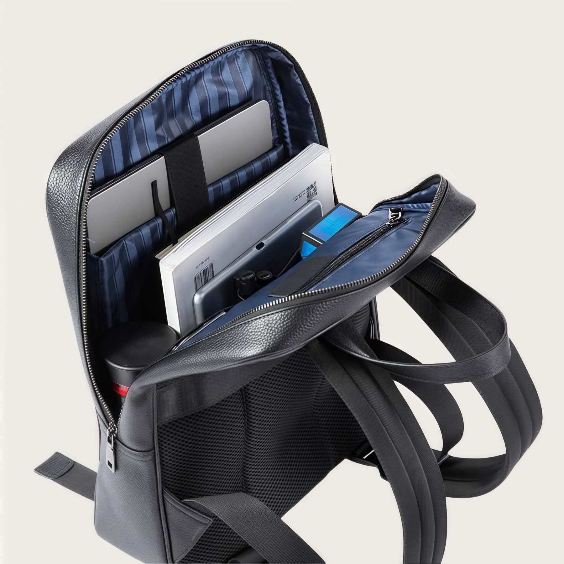 天然牛革製 ビジネス通勤向け ダブルストラップリュック