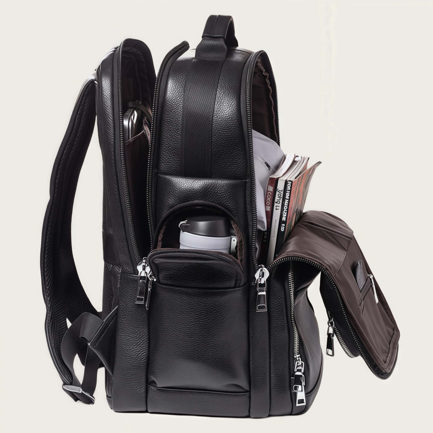 大容量牛革ダブルショルダーリュック｜大容量設計・通勤・旅行対応