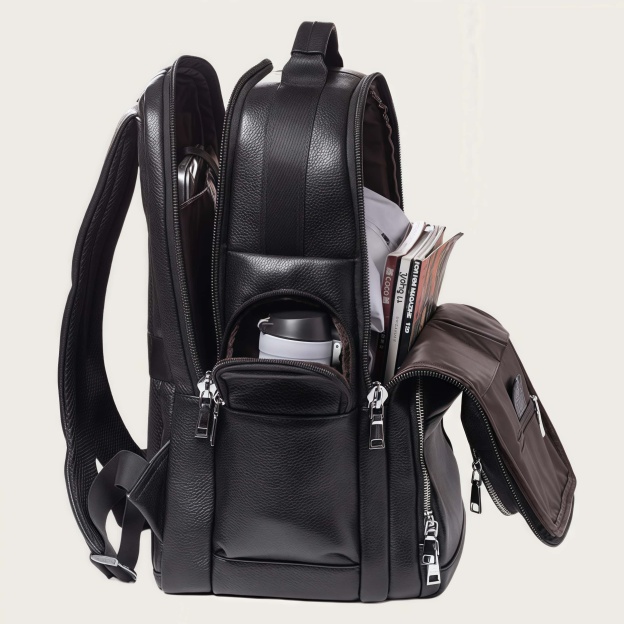 大容量牛革ダブルショルダーリュック｜大容量設計・通勤・旅行対応
