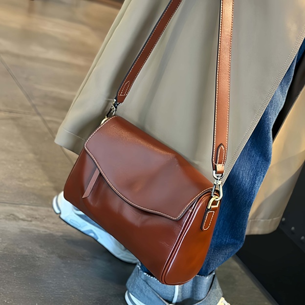 5色|上質な植物鞣な牛革斜ショルダーバッグ|2本の肩ベルトを付属