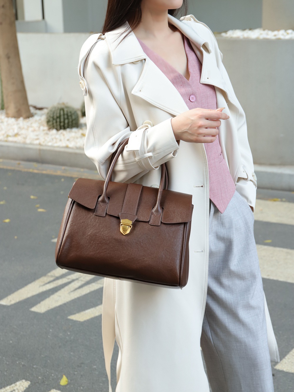 新作！•高級感•3WAY•6色•太めの植物鞣な天然軟牛革ハンドバッグ•牛革斜ショルダーバッグ