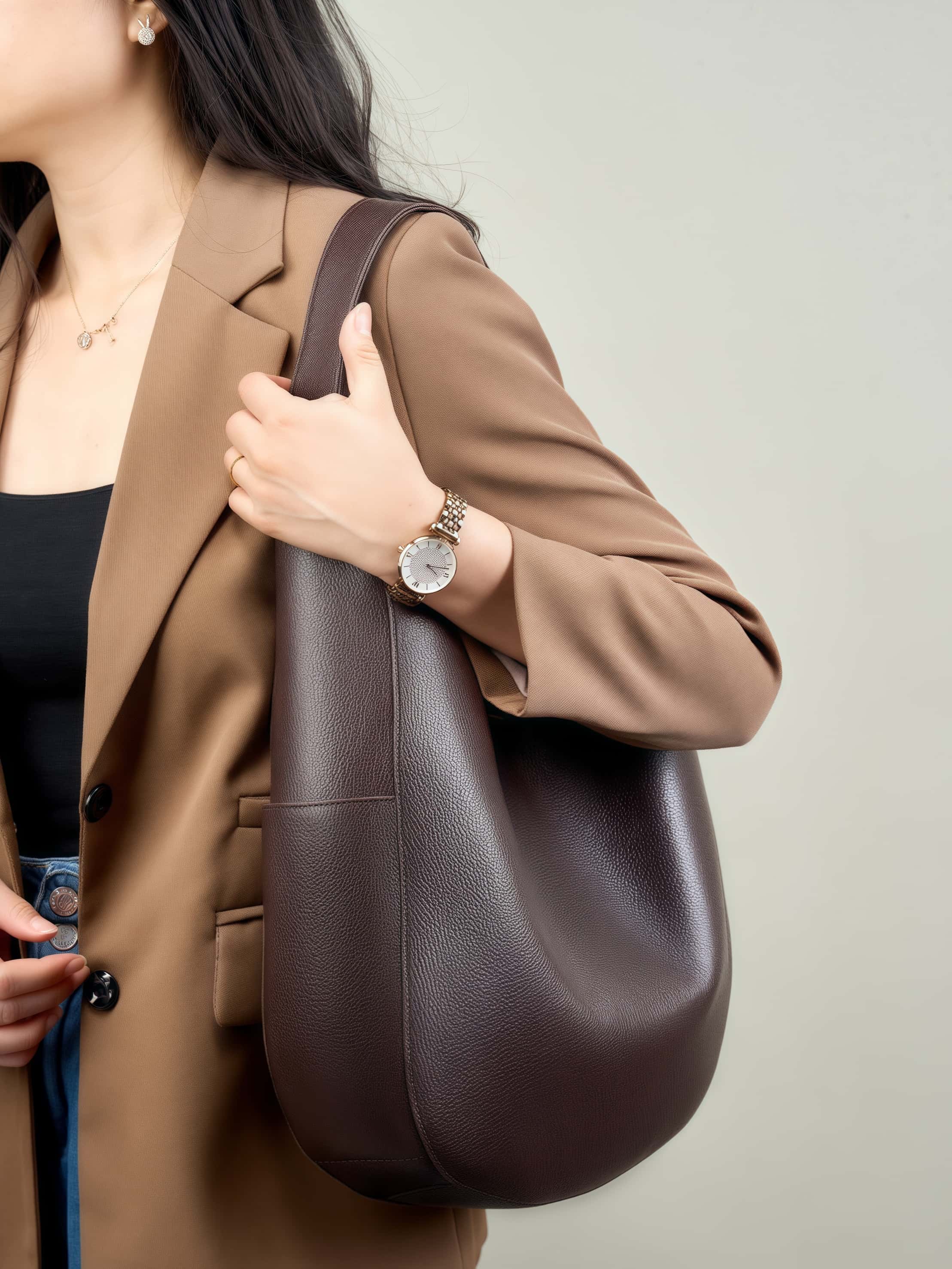 細部まで丁寧！|黒|コーヒー|2色|牛革ハンドバッグ |牛革トートバッグ