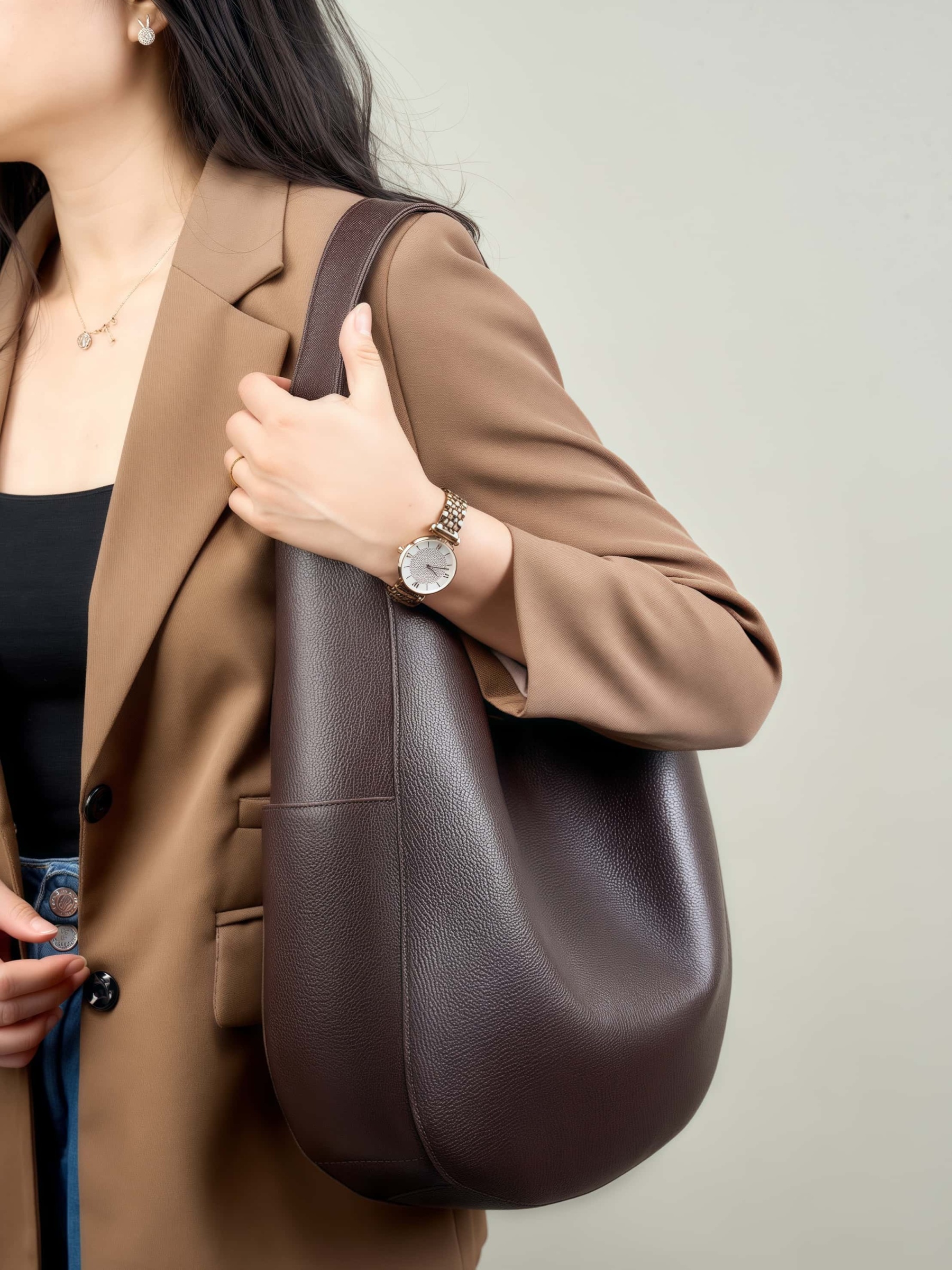 細部まで丁寧！|黒|コーヒー|2色|牛革ハンドバッグ |牛革トートバッグ