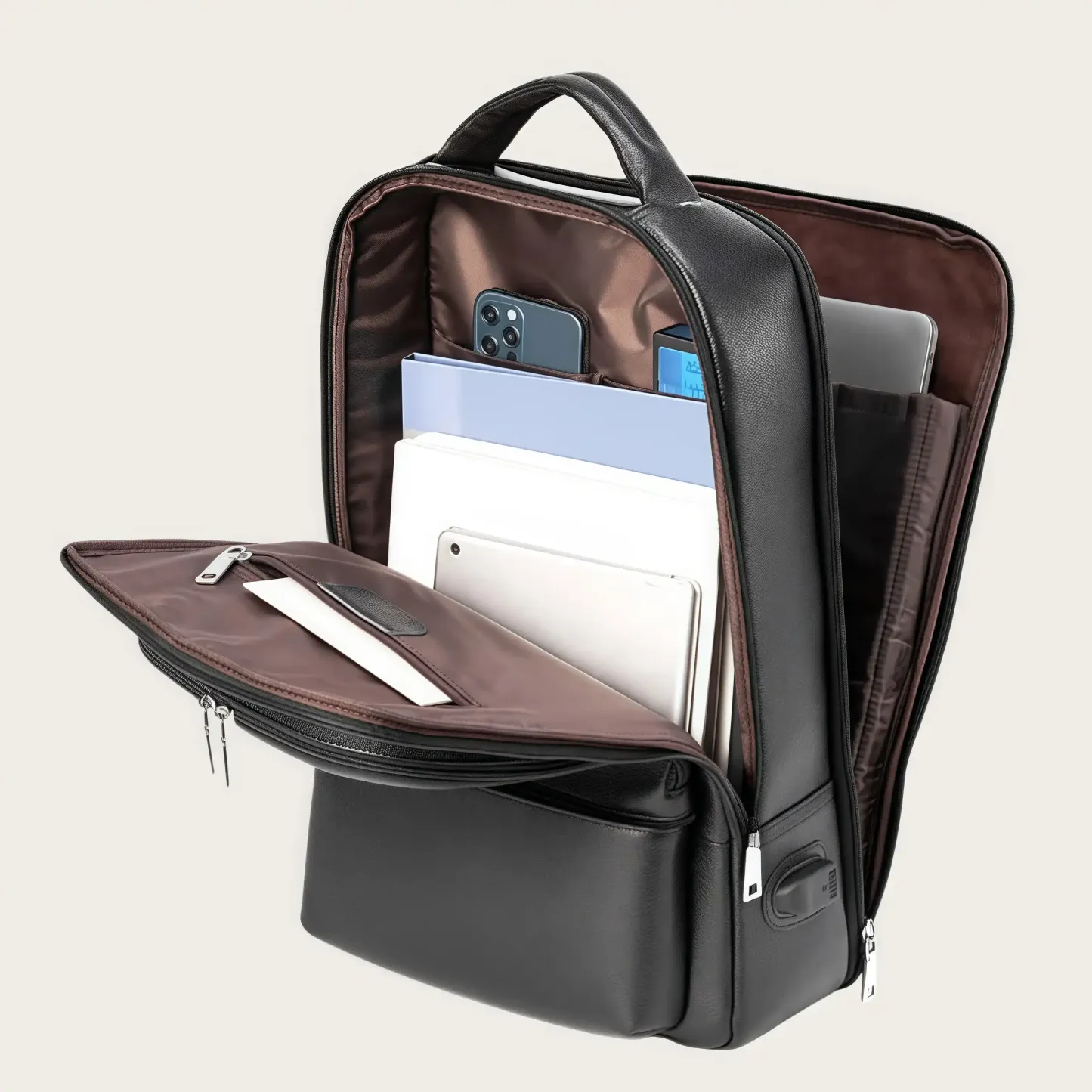 【シンプルヴィンテージ風】牛革バックパック｜通勤・ビジネス旅行に適した大容量仕様｜15.6インチ PC 収納可