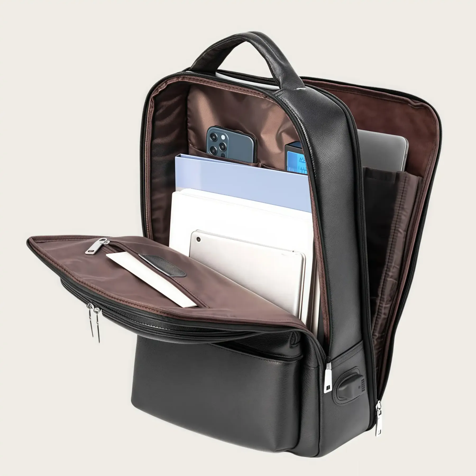 【シンプルヴィンテージ風】牛革バックパック｜通勤・ビジネス旅行に適した大容量仕様｜15.6インチ PC 収納可