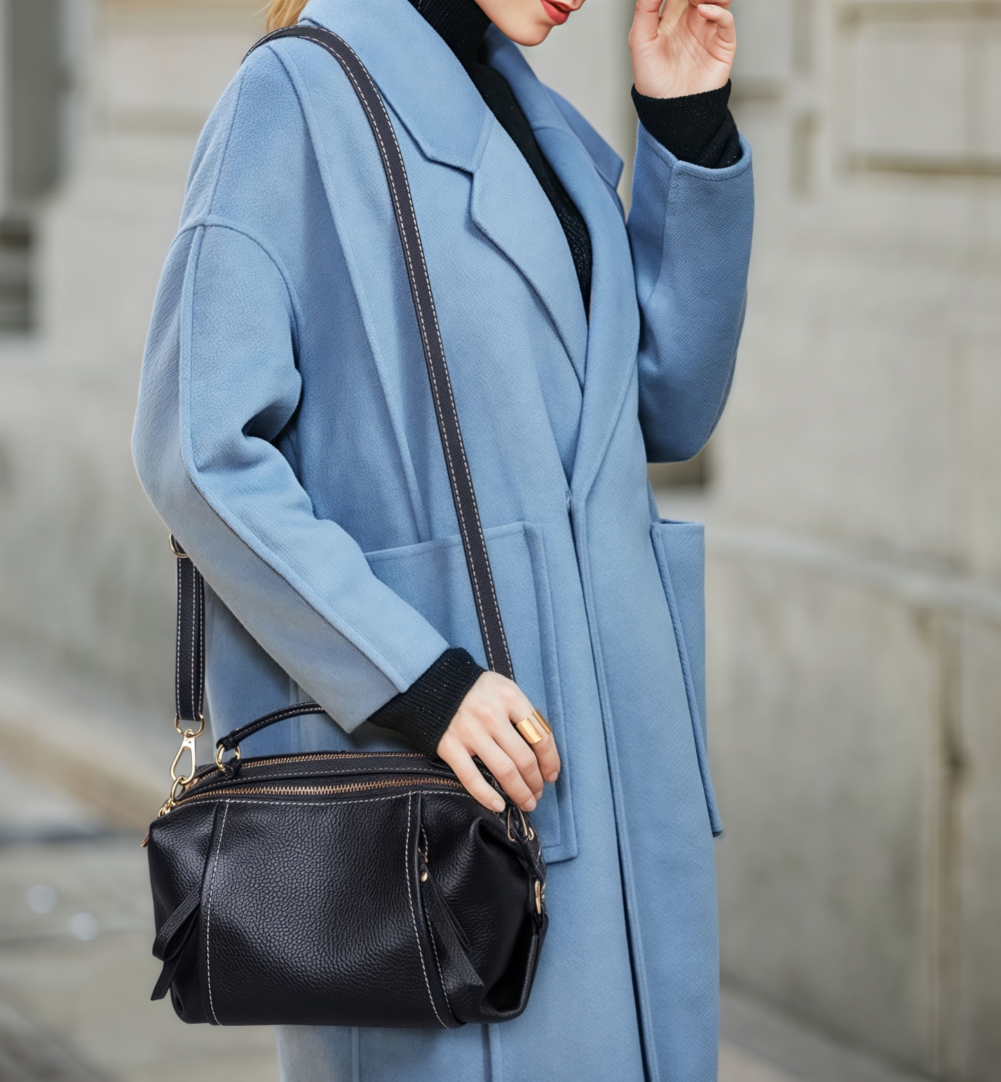 上質の魅力！•黒|カラメル|2色•高品質な厚手な天然軟めな牛革ハンドバッグ•牛革斜ショルダーバッグ