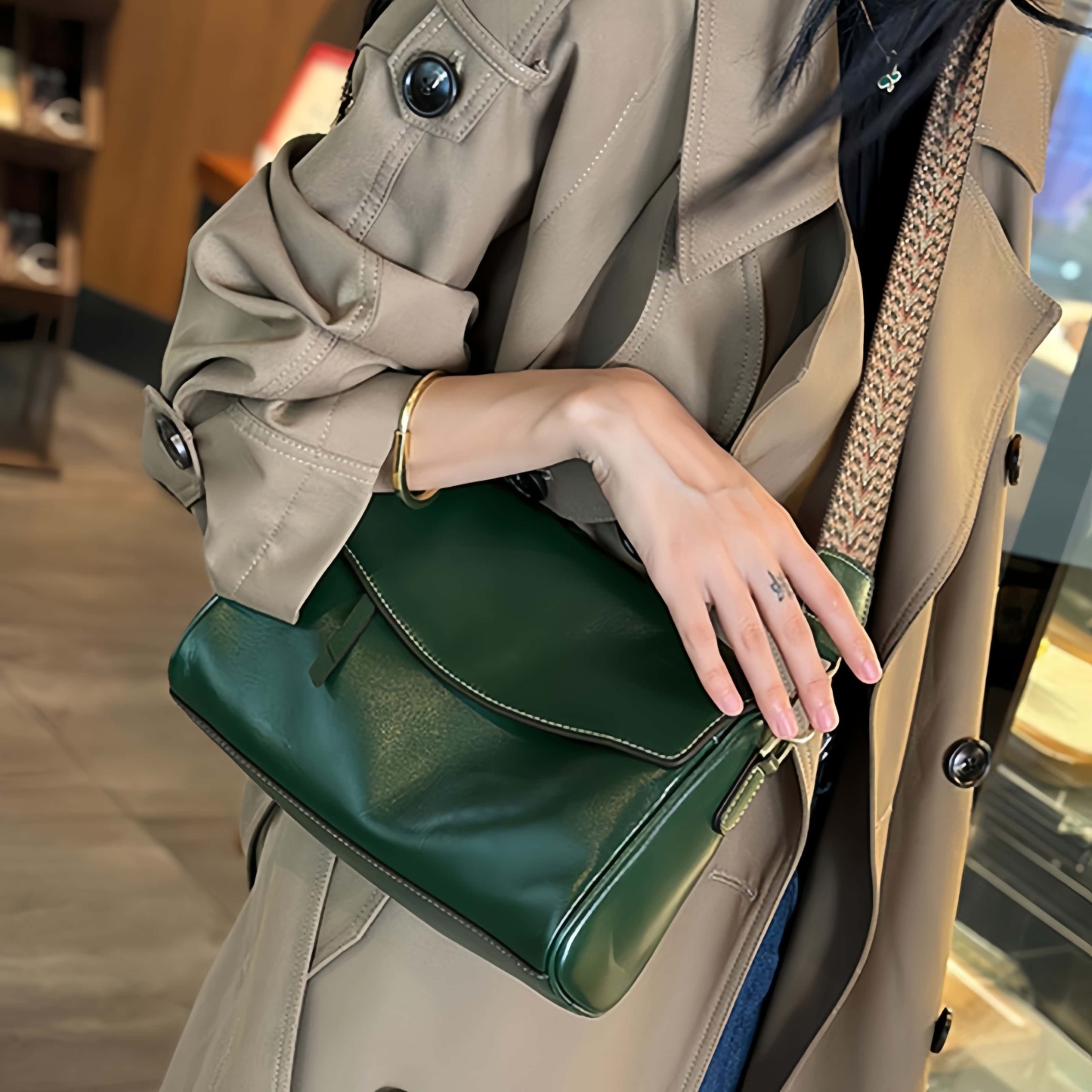 5色|上質な植物鞣な牛革斜ショルダーバッグ|2本の肩ベルトを付属