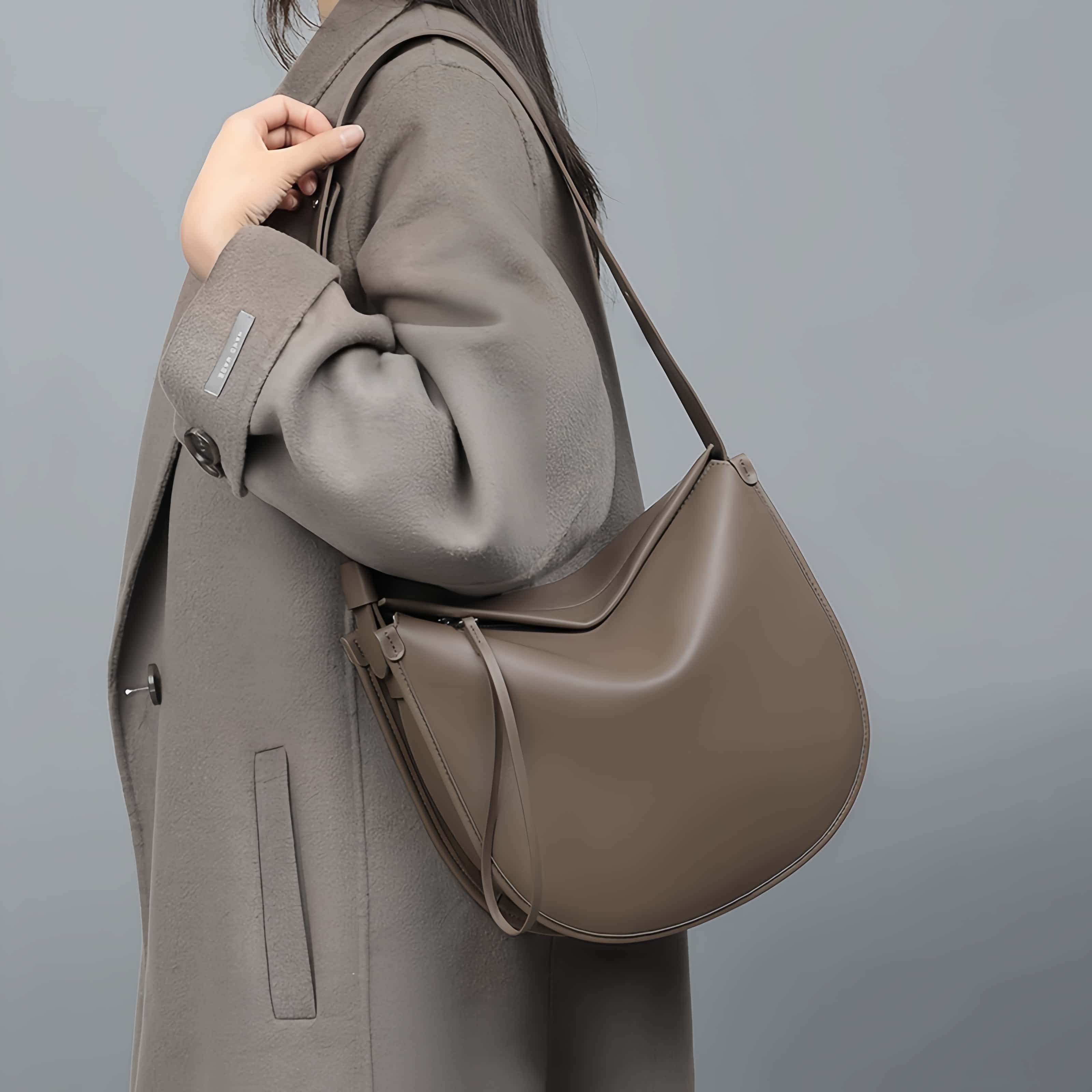 モダンなファッション感 ！|コーヒー|天然牛革ショルダーバッグ|牛革肩掛けバッグ