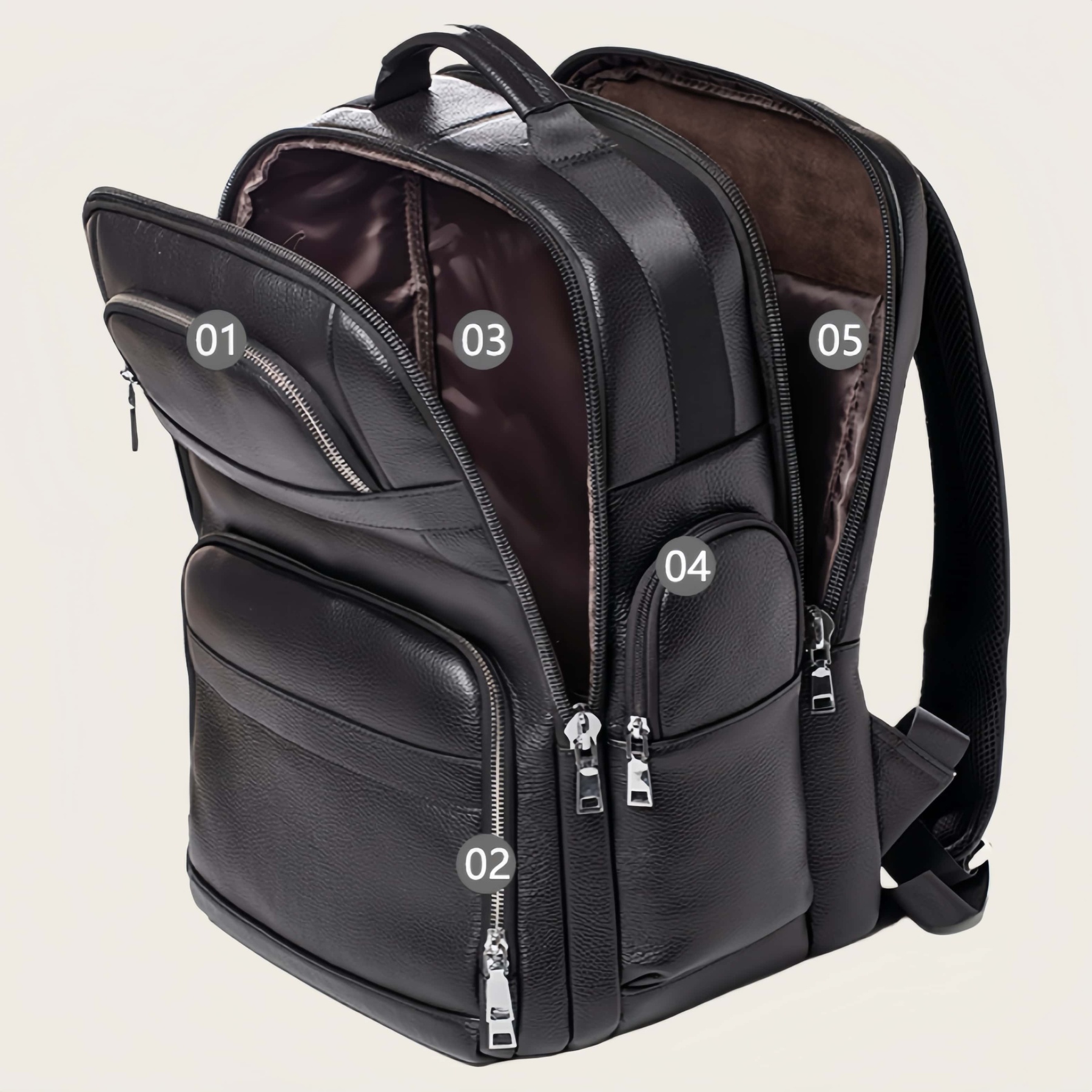 大容量牛革ダブルショルダーリュック｜大容量設計・通勤・旅行対応