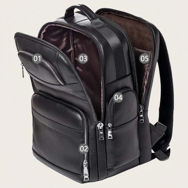 大容量牛革ダブルショルダーリュック｜大容量設計・通勤・旅行対応