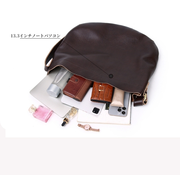 厚手で心地よい手触り•茶|黒|カラメル•天然牛革ショルダーバッグ•牛革肩がけかばんバッグ