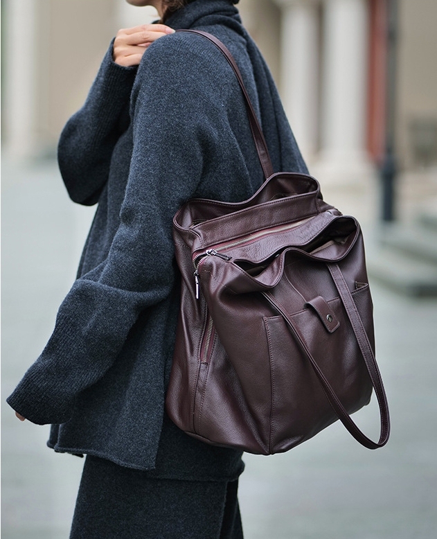 NEW ! •優雅な気質•茶|黒|グレー•高品質な厚手な天然軟めな牛革ハンドバッグ•牛革トートバッグ