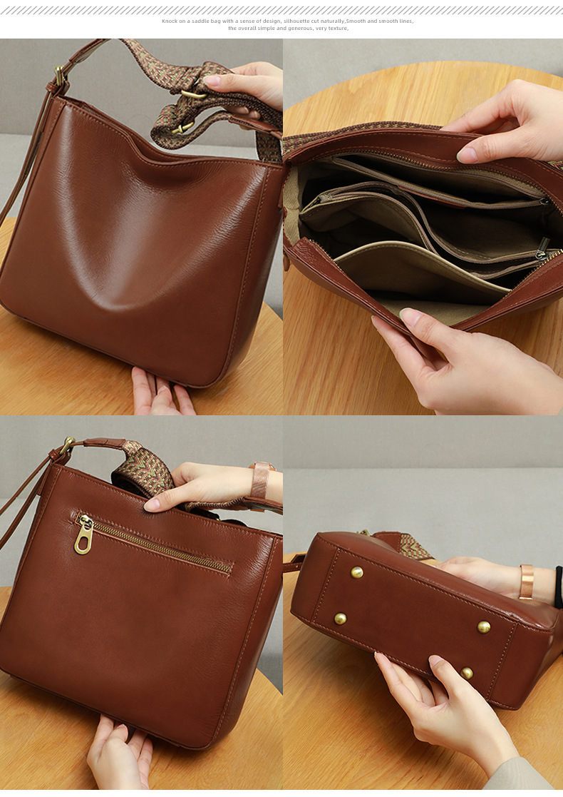 茶|カラメル|黒|3色•植物鞣し天然牛革ショルダーバッグ•牛革肩がけかばんバッグ