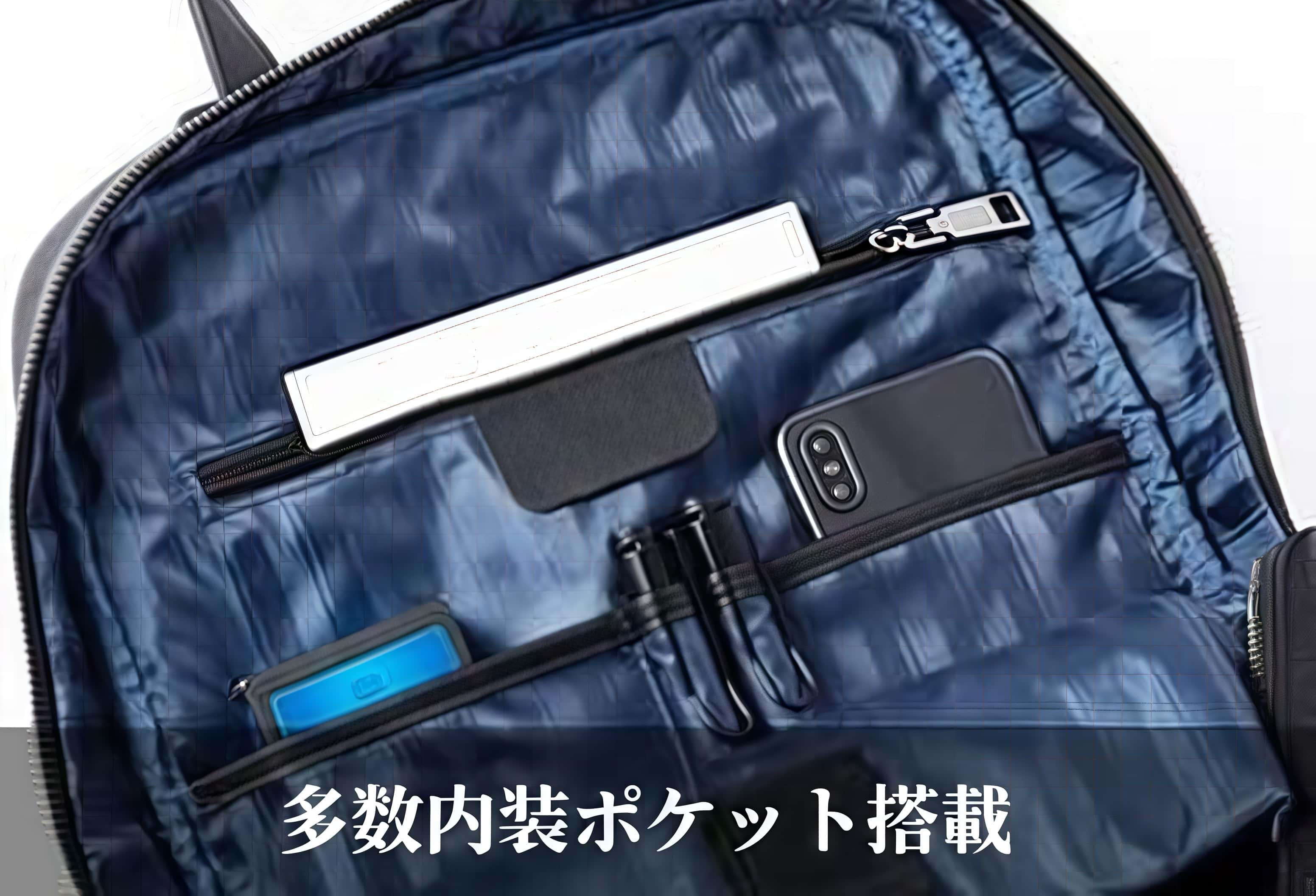 天然牛革製 ビジネス通勤向け ダブルストラップリュック