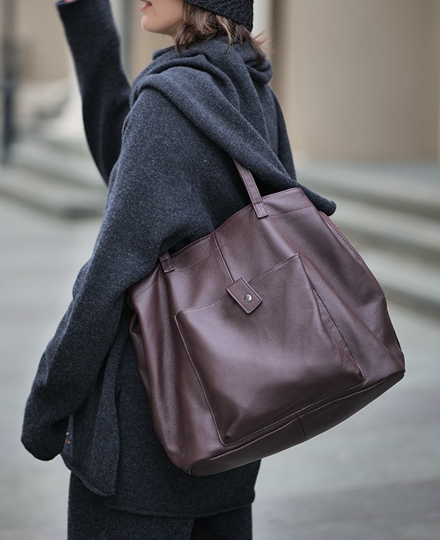 NEW ! •優雅な気質•茶|黒|グレー•高品質な厚手な天然軟めな牛革ハンドバッグ•牛革トートバッグ