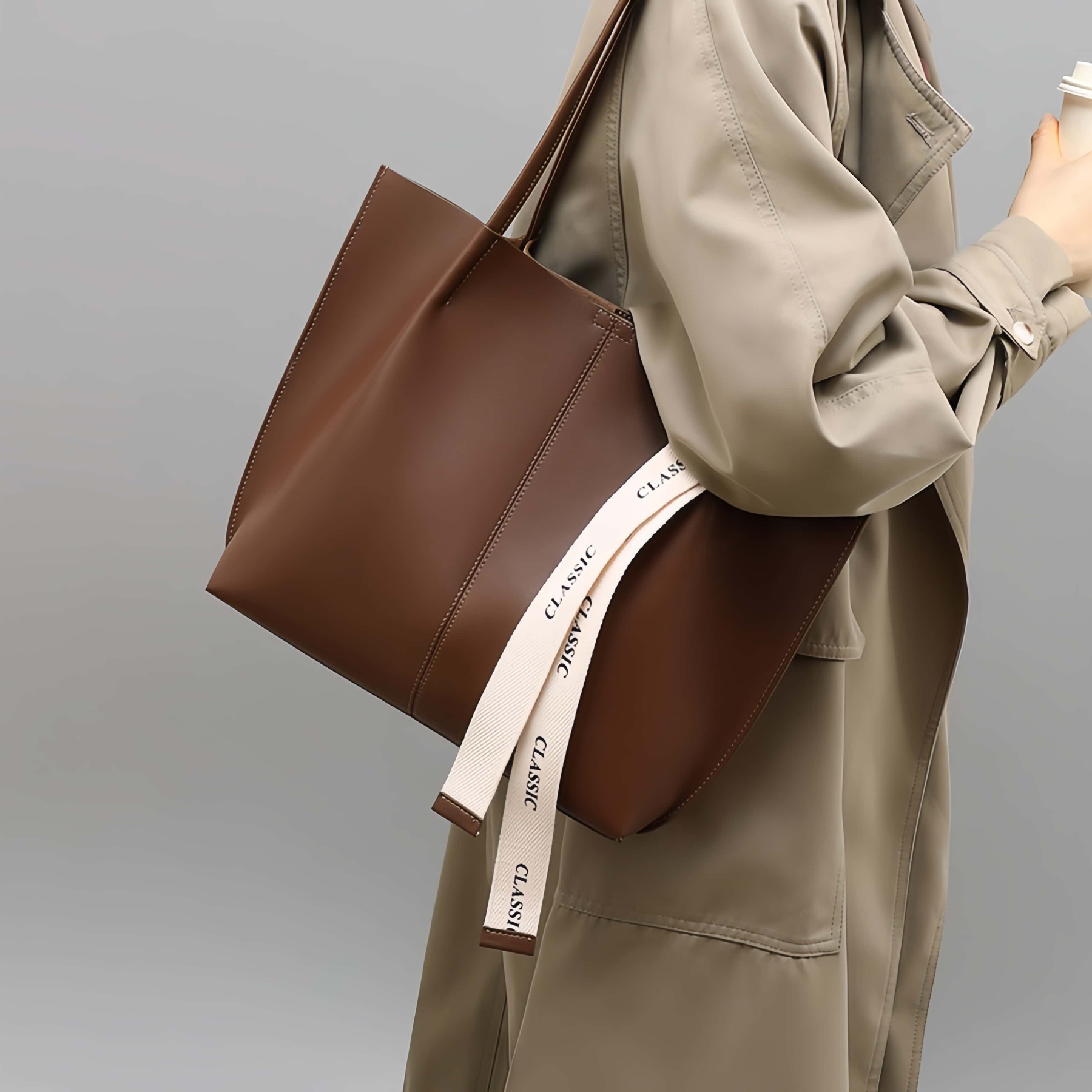 エレガントな牛革製トートバッグ ！通勤や旅行に最適の大容量仕様