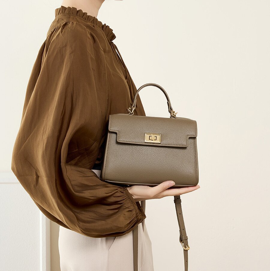 上品な気質 ！|黒|カラメル|カーキ|3色|牛革ハンドバッグ|牛革ショルダーバッグ