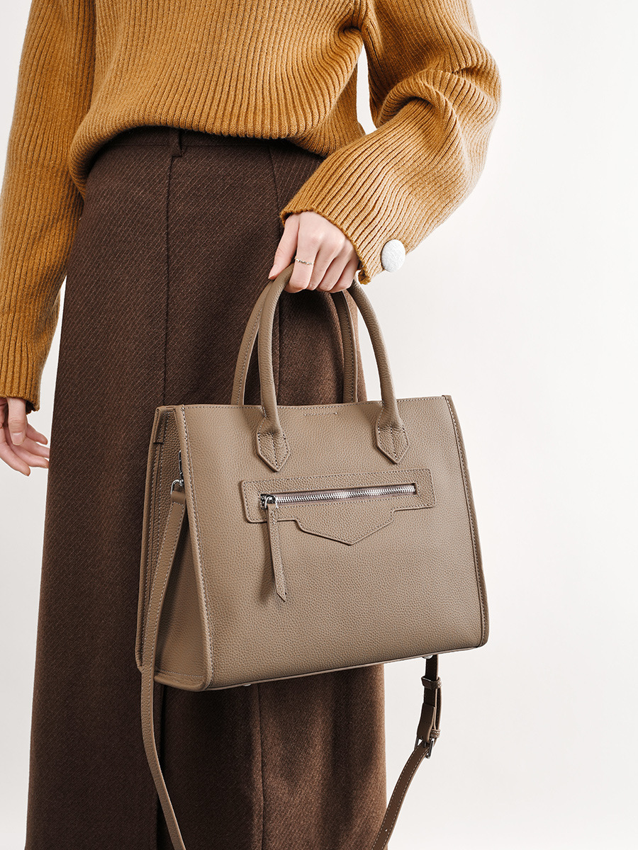 エレガント！グレー|黒|カラメル|3色•3WAY•天然の厚みのある柔らかい牛革ハンドバッグ•牛革肩掛けバッグ