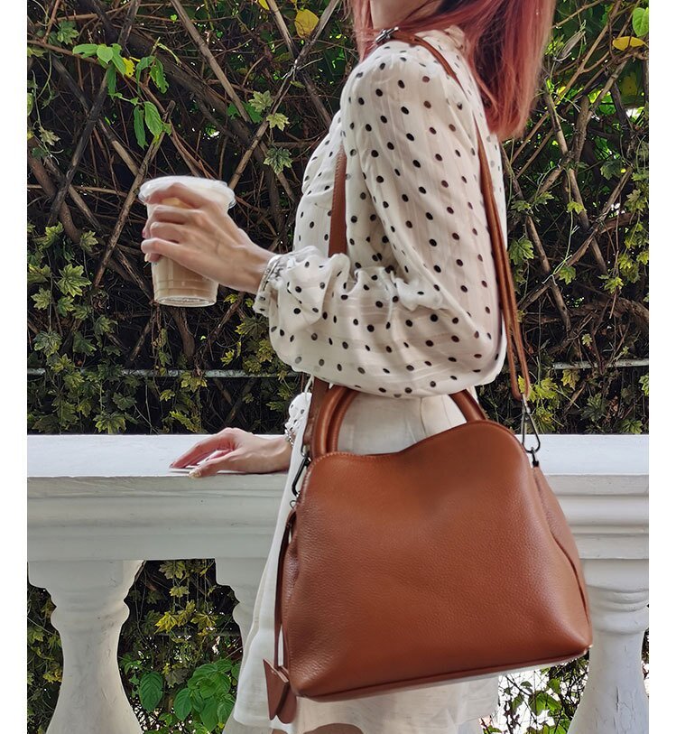 レトロ•厚みのある柔らかい天然牛革ショルダーバッグ•牛革ハンドバッグ