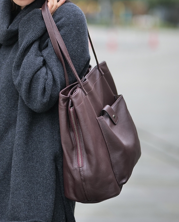 NEW ! •優雅な気質•茶|黒|グレー•高品質な厚手な天然軟めな牛革ハンドバッグ•牛革トートバッグ