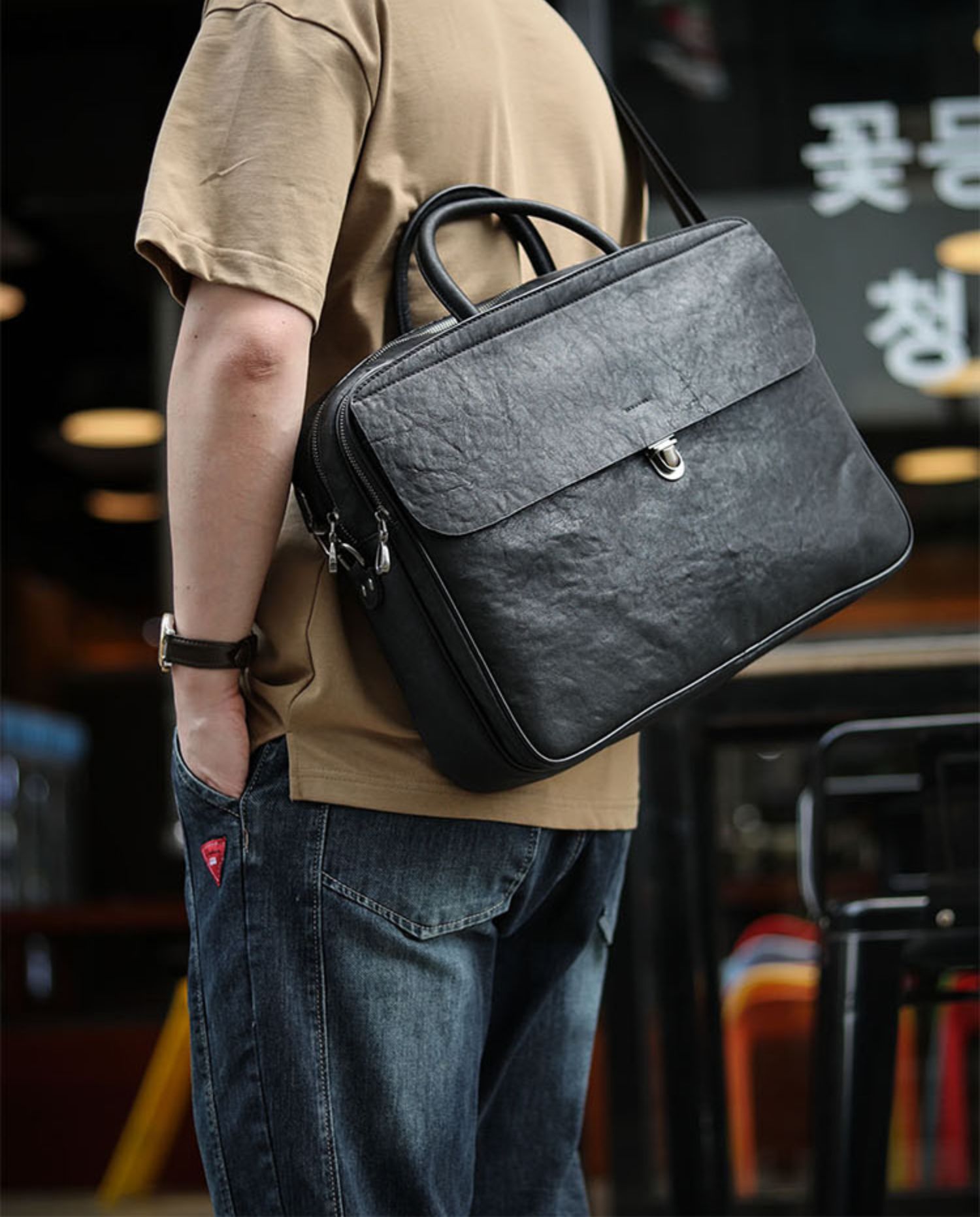 植物タンニン鞣しの天然牛革ハンドバッグ /ショルダーバッグST6098777HD