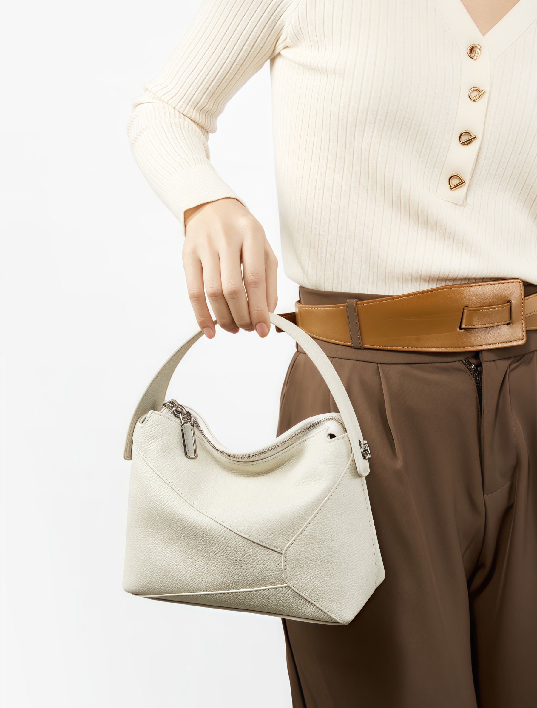 カーキ|黒|ベージュ|3WAY|レザーハンドバッグ|牛革ショルダーバッグ