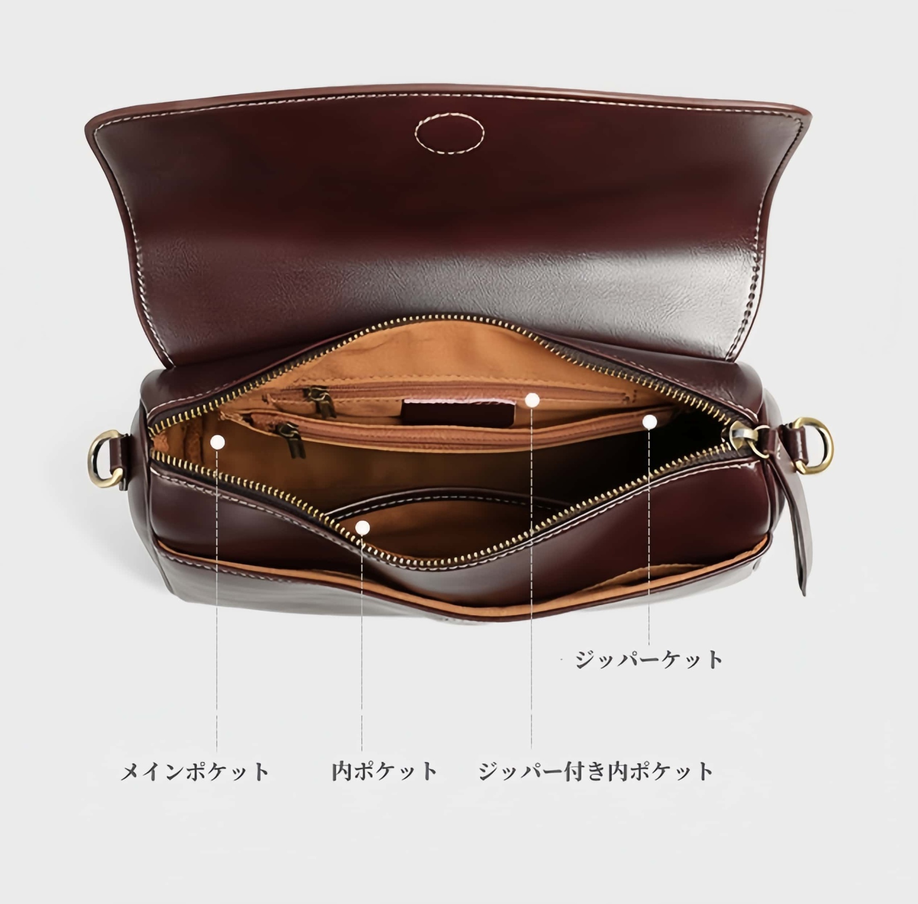 3色|牛革斜め掛けバッグ|レザーショルダーバッグ|レザーサコッシュ