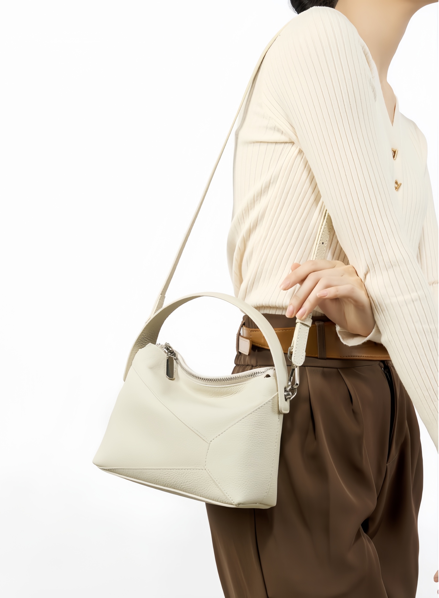 カーキ|黒|ベージュ|3WAY|レザーハンドバッグ|牛革ショルダーバッグ