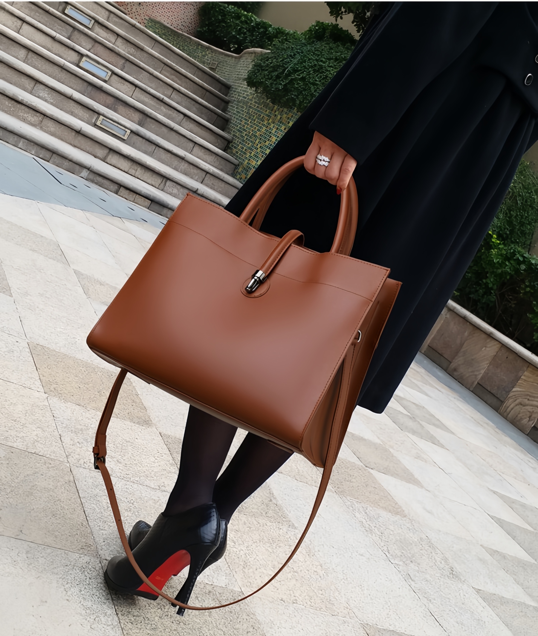 カラメル|カーキ|黒|コーヒー|4色•3WAY•高品質な天然牛革ハンドバッグ•牛革トートバッグ