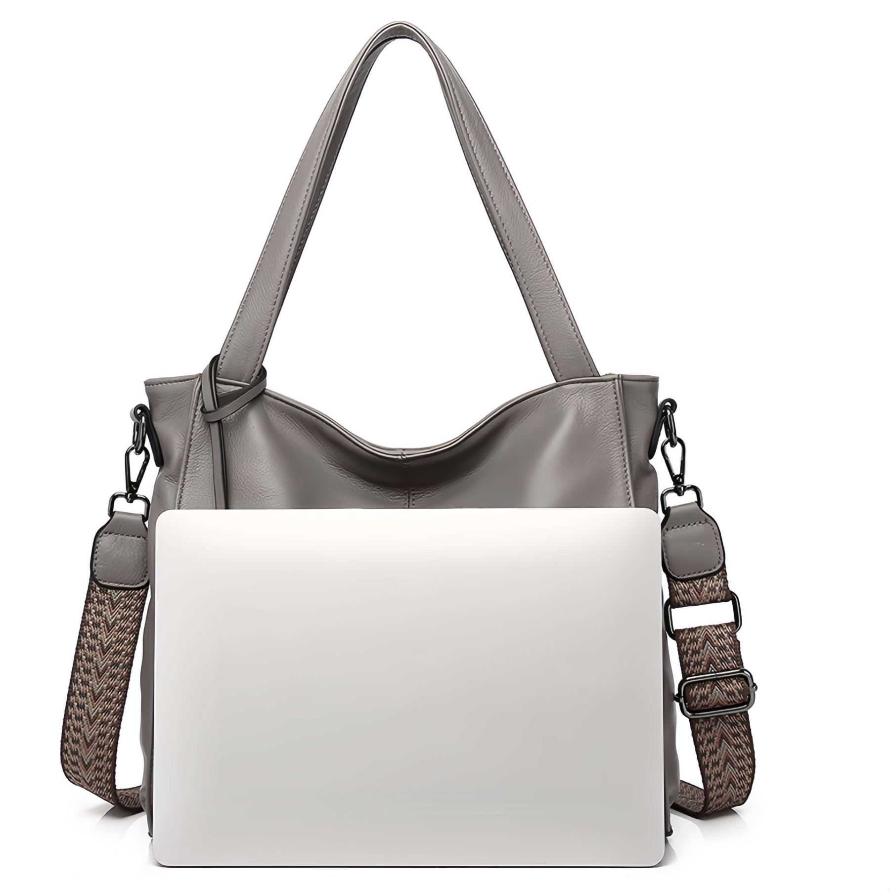 おしゃれで素敵！グレー|黒|茶|3色•3WAY•植物鞣し牛革ハンドバッグ•牛革トートバッグ