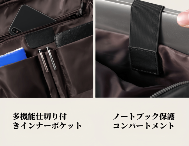 【植物鞣し牛革】オフィス用通勤バックパック 撥水仕様 ノート PC 対応