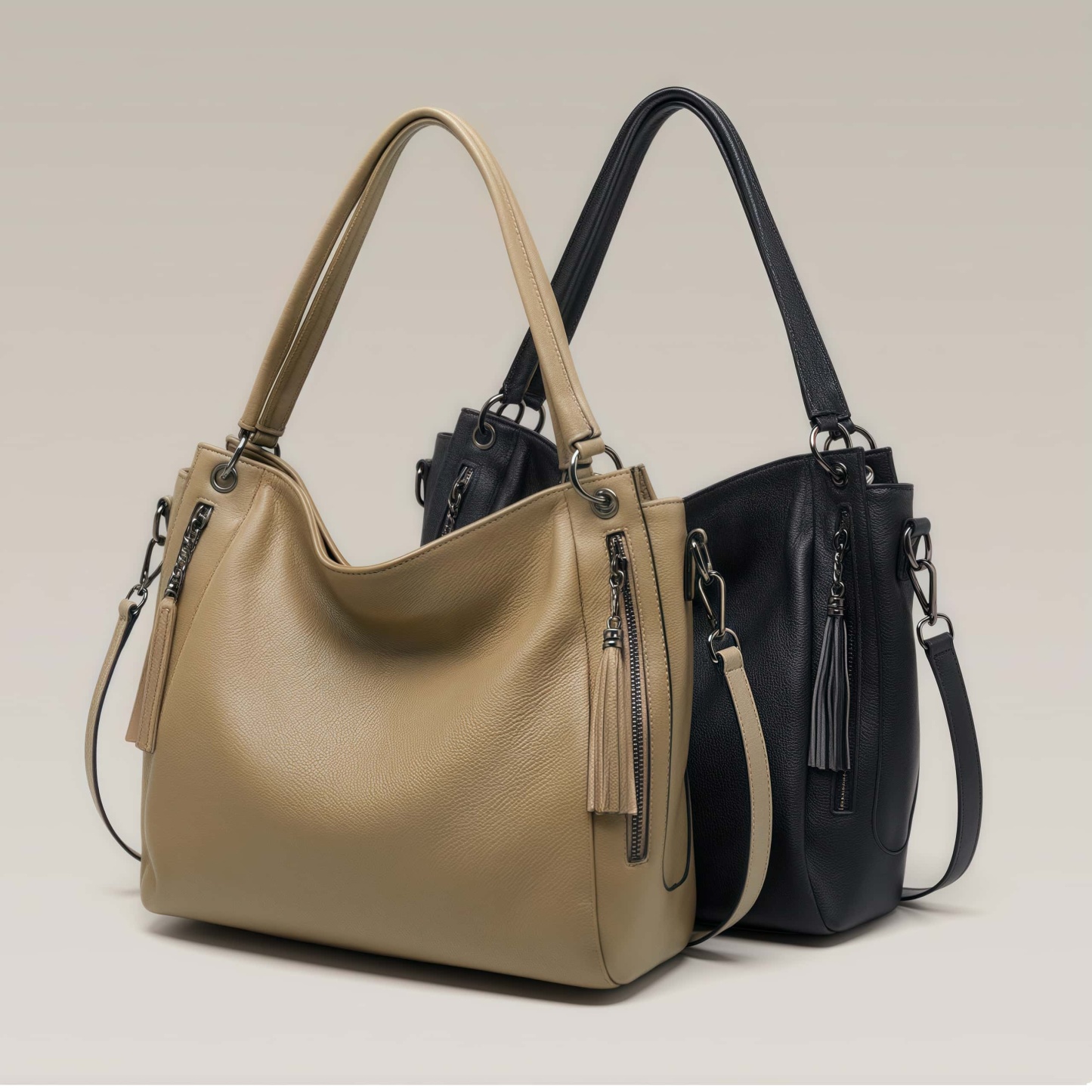 華やか！♦カーキ|黒♦2色♦厚みのある柔らかい天然牛革トートバッグ♦牛革ショルダーバッグ