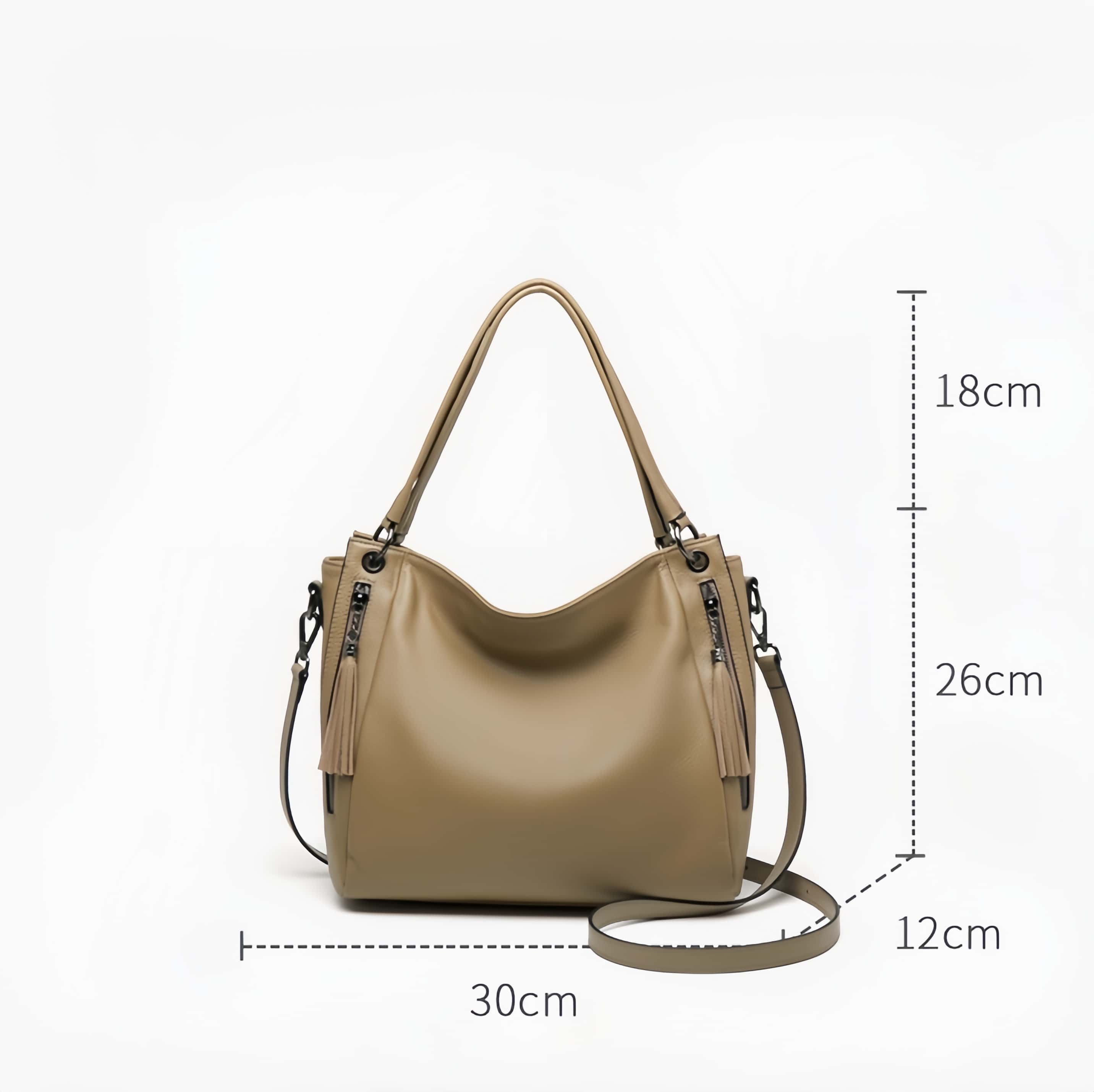 華やか！♦カーキ|黒♦2色♦厚みのある柔らかい天然牛革トートバッグ♦牛革ショルダーバッグ