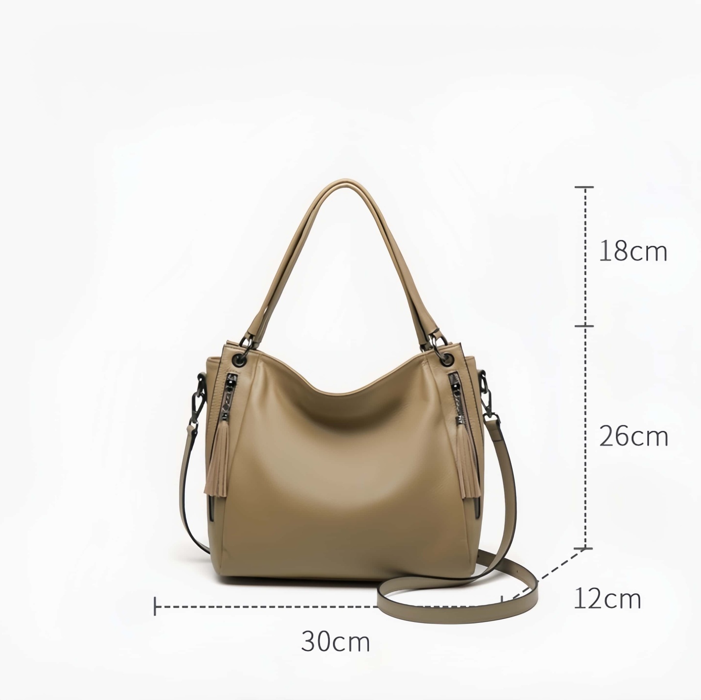 華やか！♦カーキ|黒♦2色♦厚みのある柔らかい天然牛革トートバッグ♦牛革ショルダーバッグ