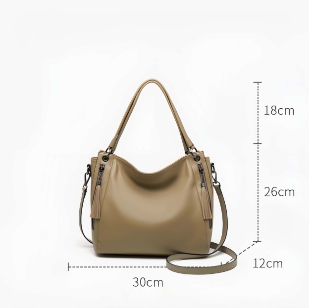 華やか！♦カーキ|黒♦2色♦厚みのある柔らかい天然牛革トートバッグ♦牛革ショルダーバッグ