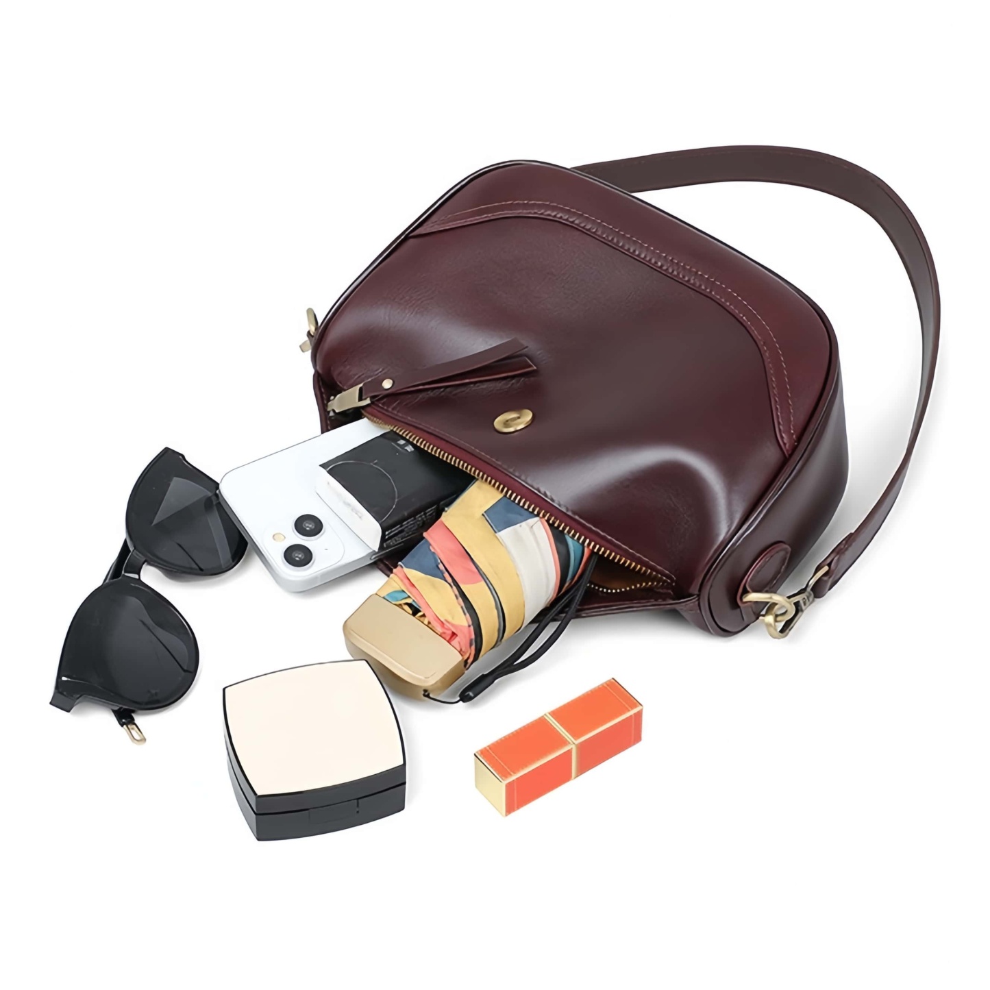 快適なタッチ感 ! |茶|天然牛革ショルダーバッグ|牛革ハンドバッグ•