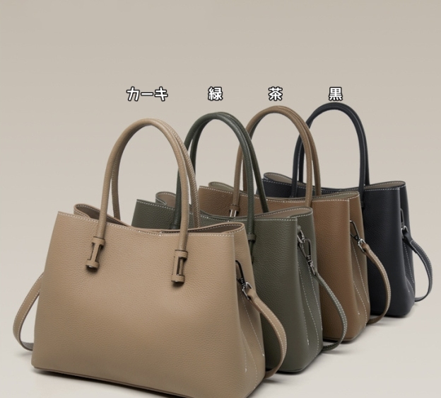 洗練感 ！•茶|黒|カーキ|濃い緑|4色•天然牛革ハンドバッグ•牛革ショルダーバッグ