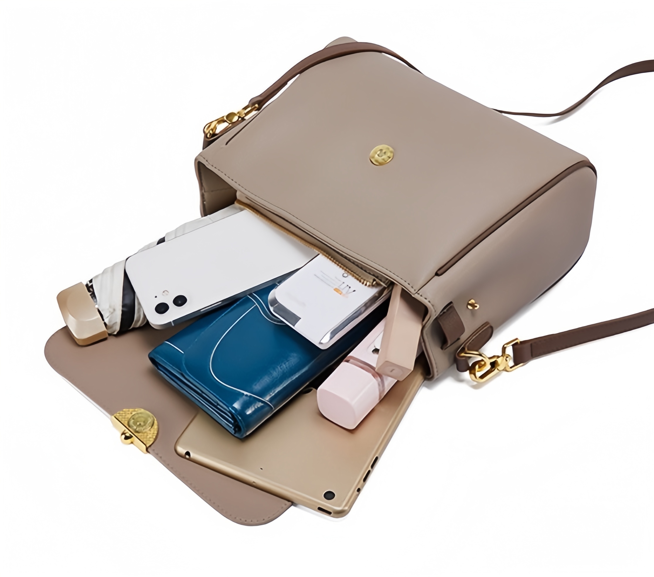 おしゃれで素敵 ！|3WAY|カーキ|乳白|茶|3色|天然牛革ハンドバッグ|牛革斜ショルダーバッグ